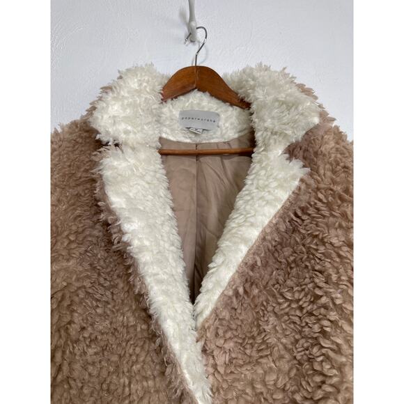 Paper Crane Ultra Soft FuzzyTeddy Bear Coat M Tan Cream Soft Girl Coquette - Picture 4 of 13